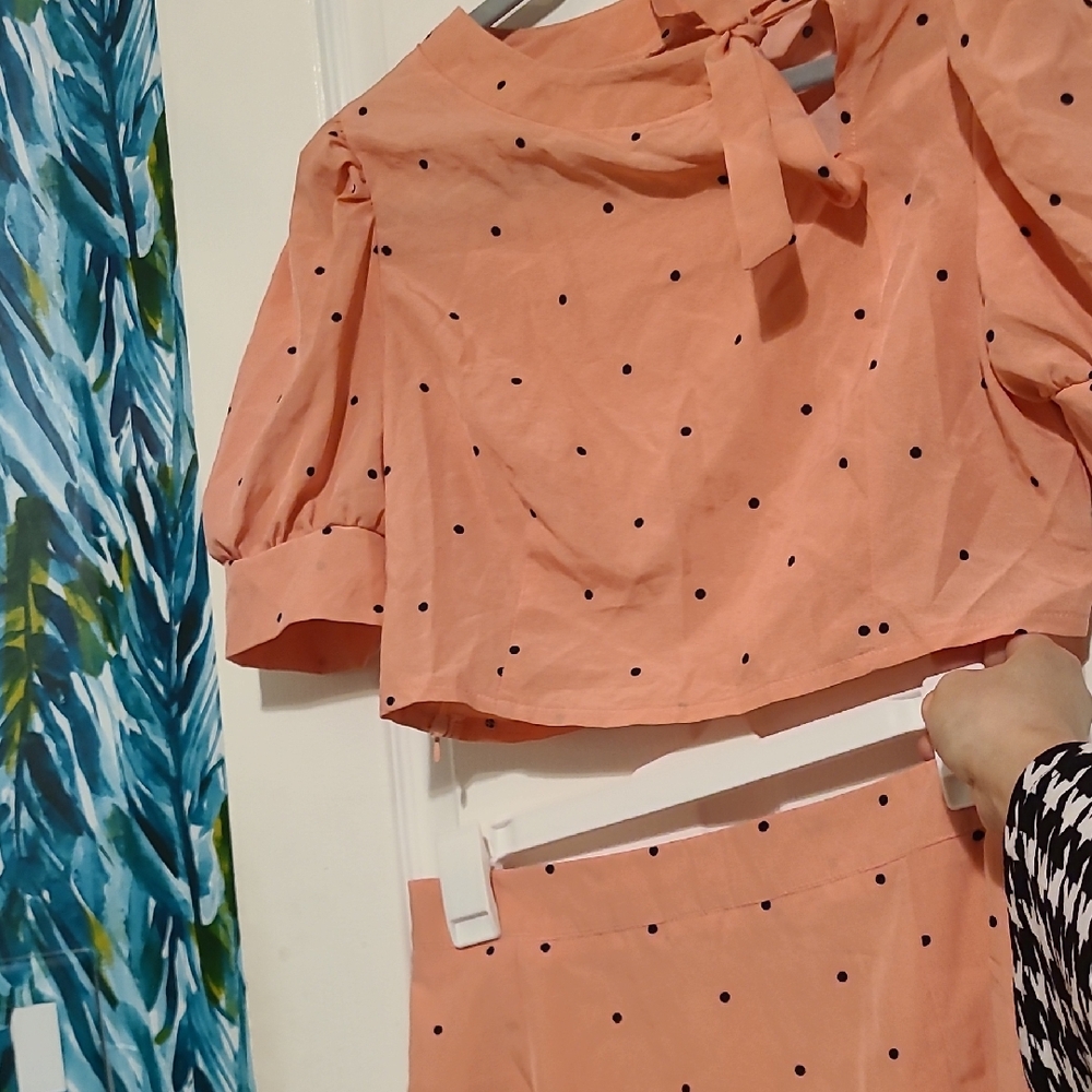 SHEIN Peach Polka Dot Top and Skirt Set